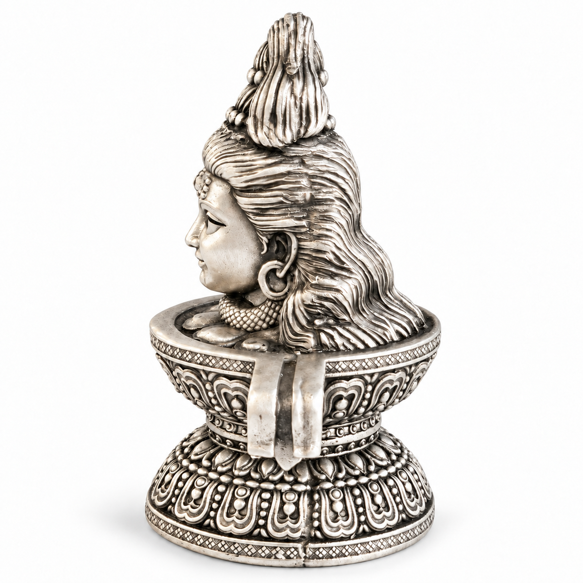 925 silver Lord Shiva face Shivling with Naga, right side view