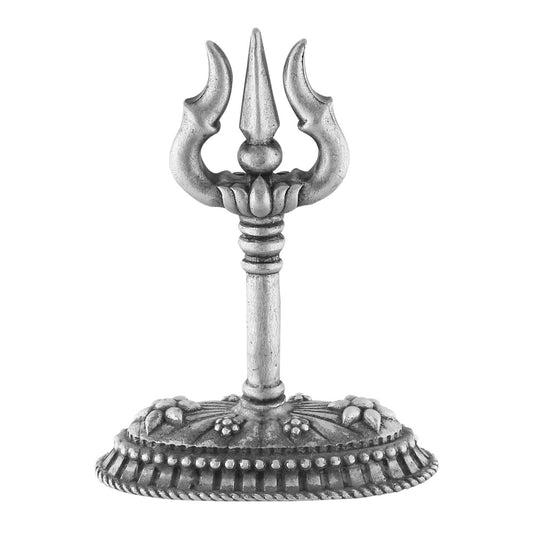 Decorative silver trident on a white background