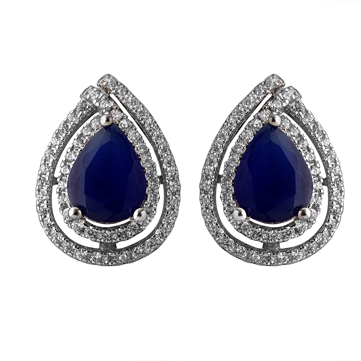 Silver Blue Stone Pearl Earrings – sljewels.in