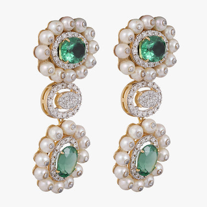 Pearl & Green Stone Natural Diamond Earrings ~ caratcafe – CaratCafeInd