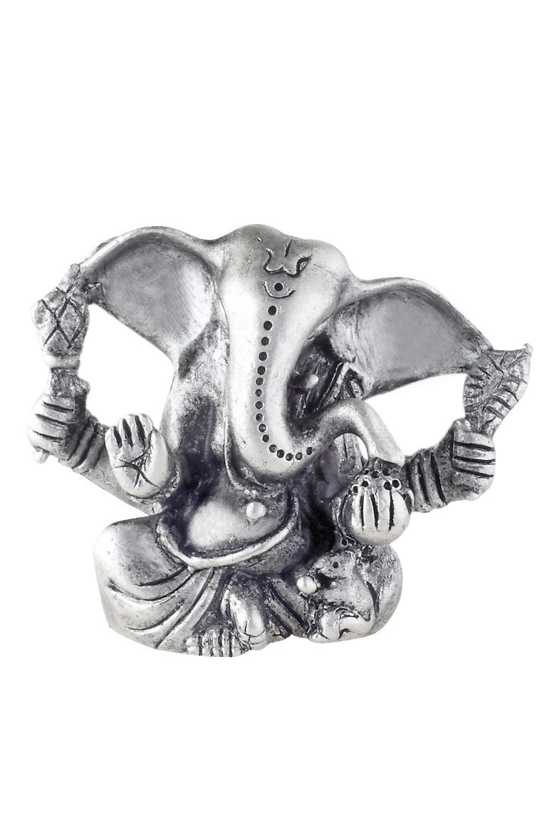 CaratCafe Antique 925 Silver Big Ear Ganesh Idol for Car Dashboard