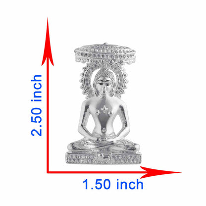 Pure Silver 990 Mahavir Idol Showing Dimension of  Chatra Mahavir Murti