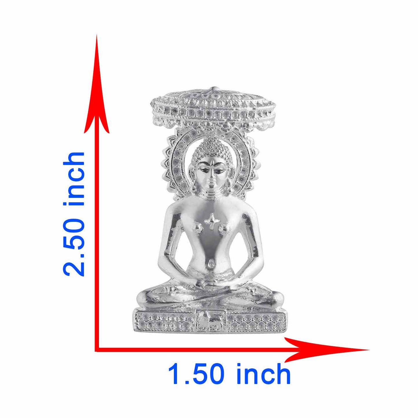 Pure Silver 990 Mahavir Idol Showing Dimension of  Chatra Mahavir Murti