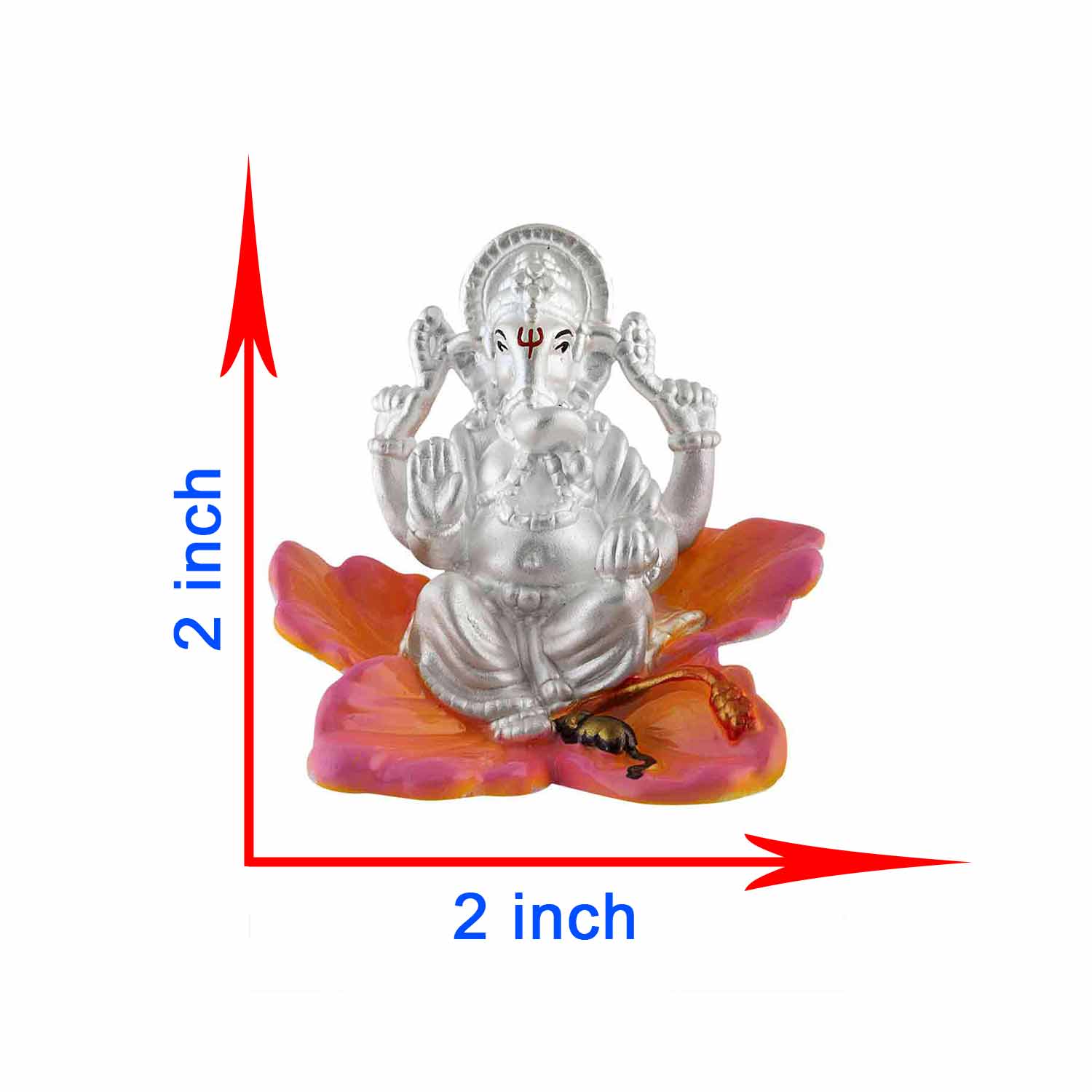 Silver Ganesh Murti showing dimension of Ganpati Idol 