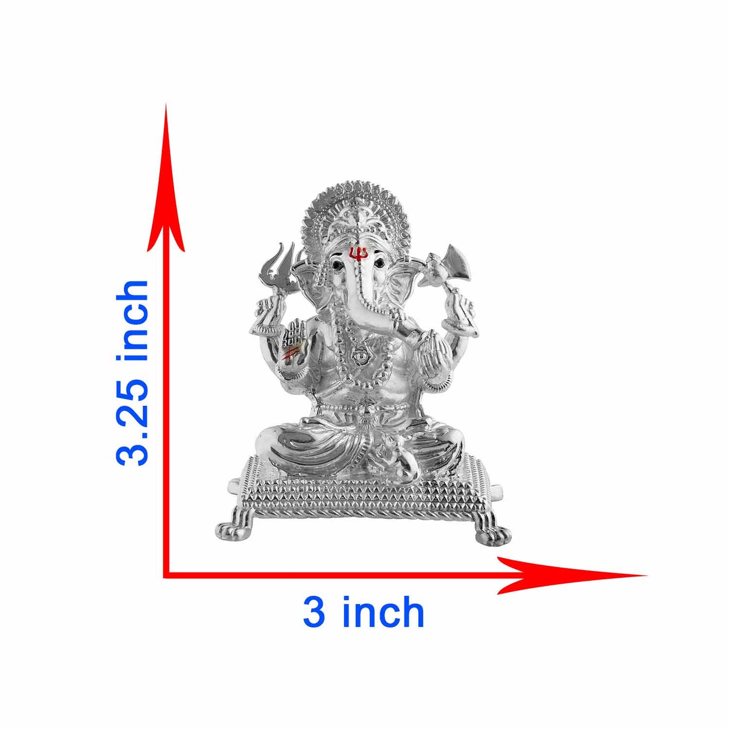 Pure Silver Ganesh Murti showing dimension of Ganapati Idol
