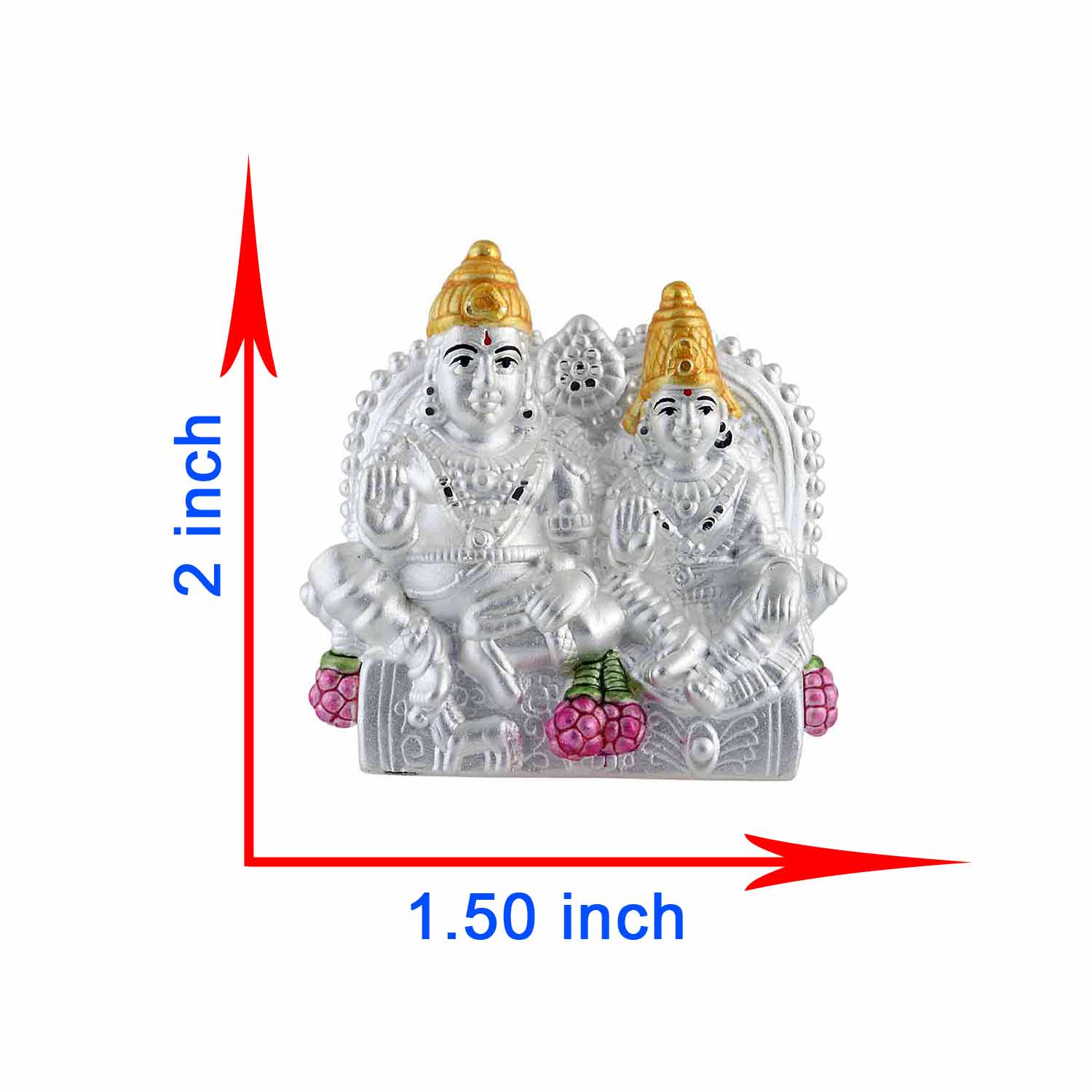 Pure Silver Kuber Laxmi Idol indicating dimension of Goddess  Kuber Laxmi Murti