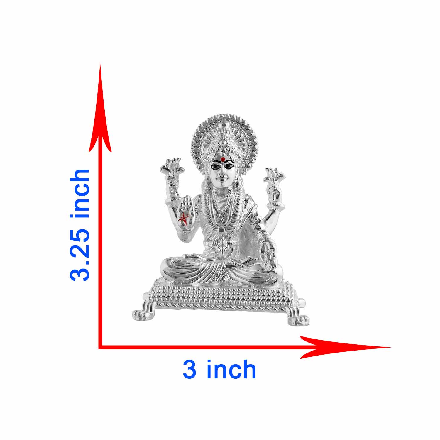 Silver Laxmi Murti Showing Dimension of Maa Laxmi Idol
