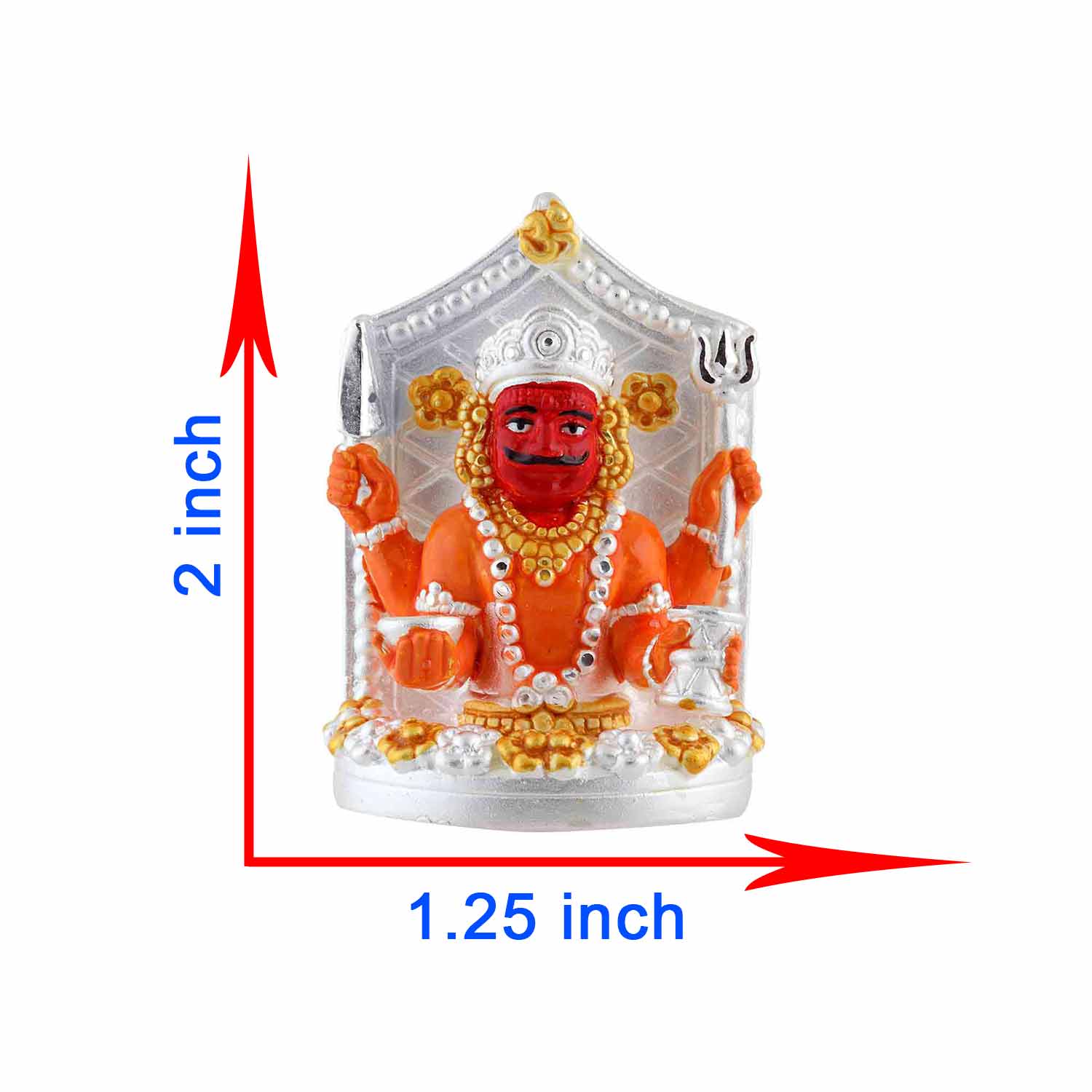 Pure silver Nakoda Ji Showing dimension of Nakoda Bhairav Nath Murti