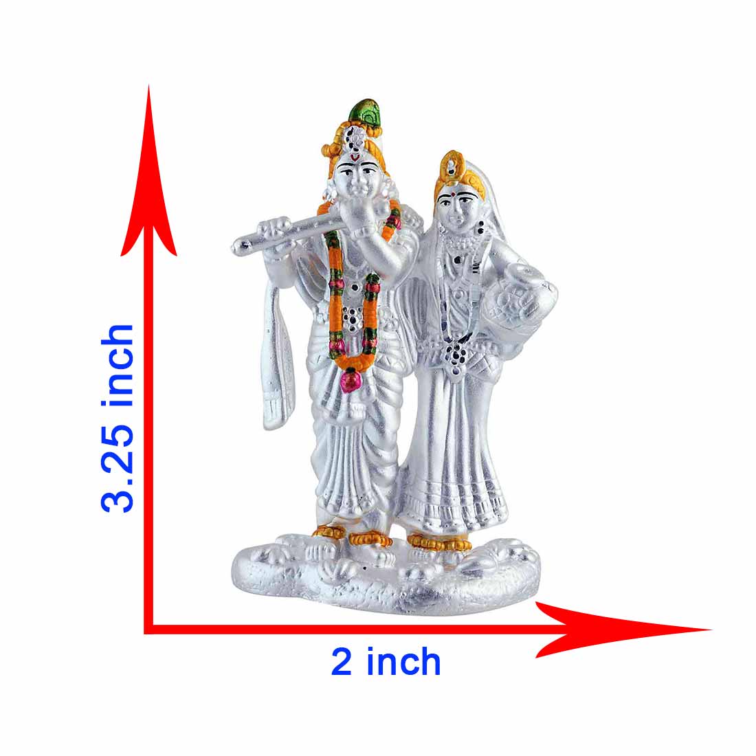 Silver Radha Krishna Idol Showing Dimension of Radha Kanhiya Murti