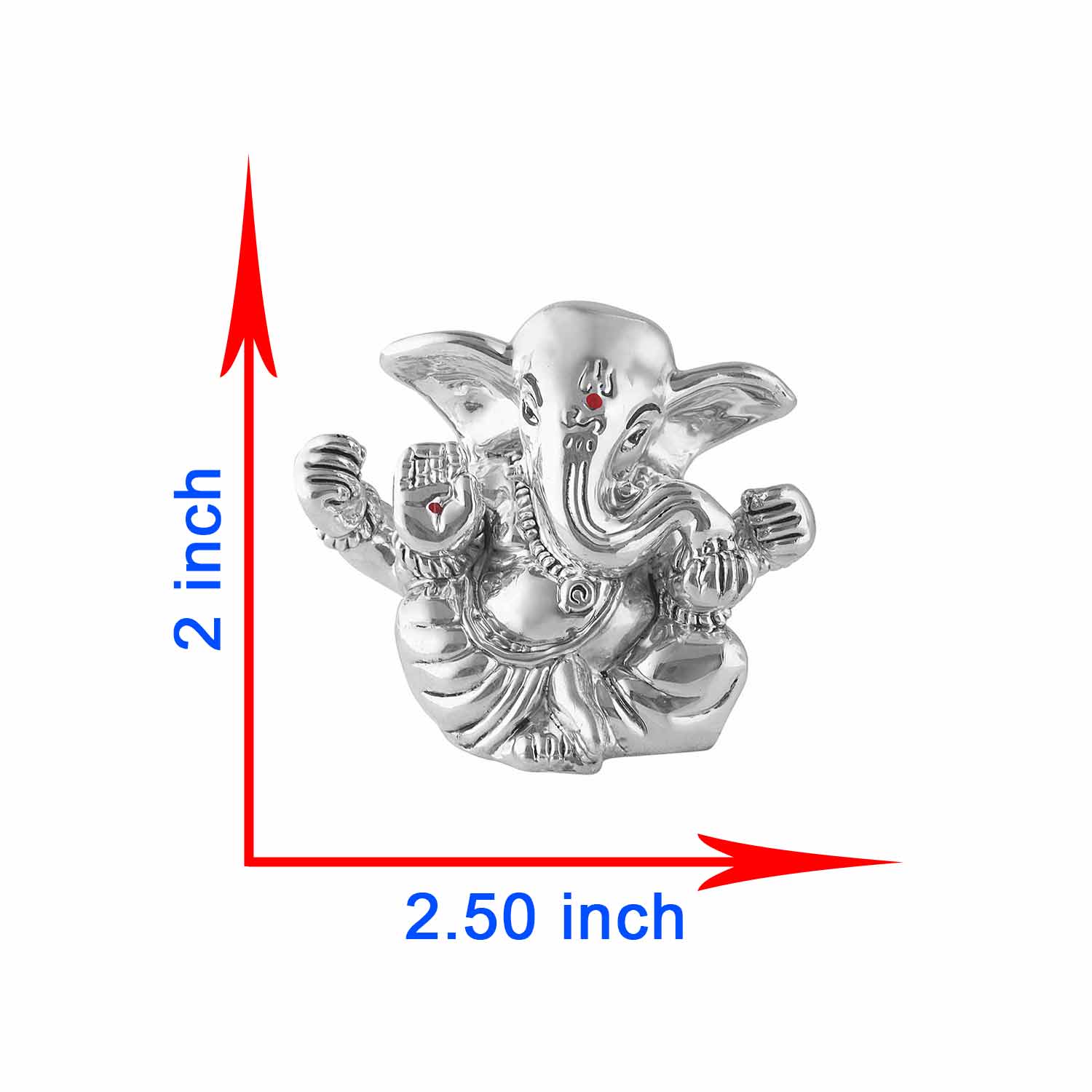 Pure Silver Ganpati murti showing dimension of Ganesh Idol