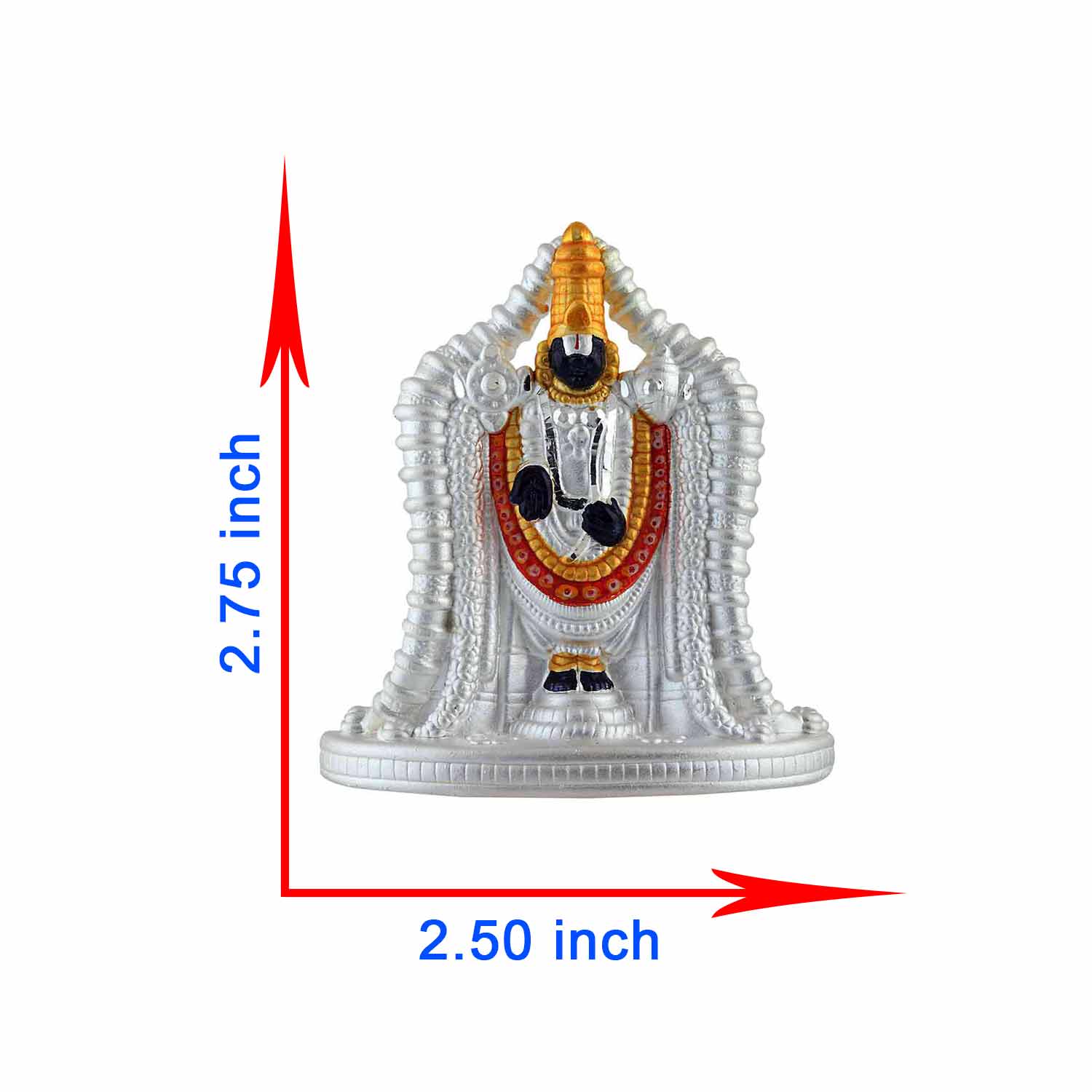 Silver Venkateswara Murti Showing dimension of  Tirupati Balaji Idol