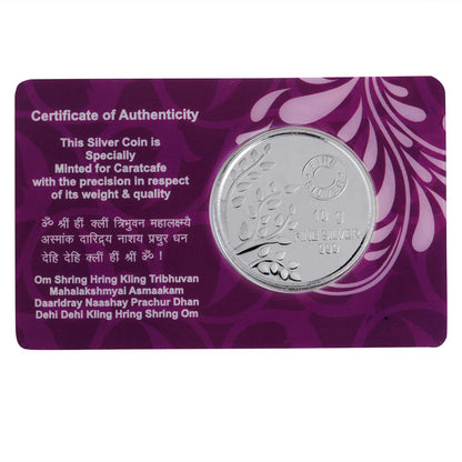 CARATCAFE Pure Silver Coin 999 Purity Coin 10 Grams Tree Embossed For Pooja